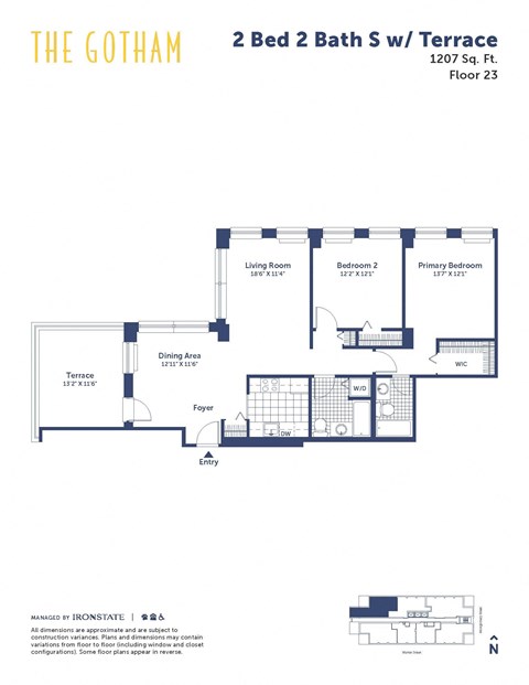 Floor plan for 2 beds, 2 baths, 1207 sqft